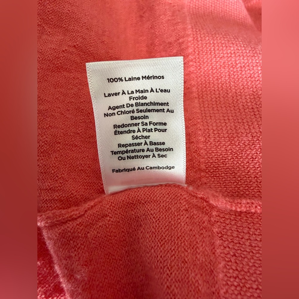 Talbots 100% Merino Wool Pleated Shoulder Sweater Coral Pink Women’s Medium - Picture 8 of 9